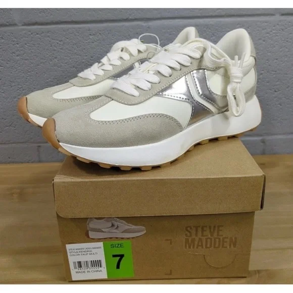 Steve Madden Taupe and Metallic Sneakers-NIB-Women’s size 7 - Picture 1 of 8